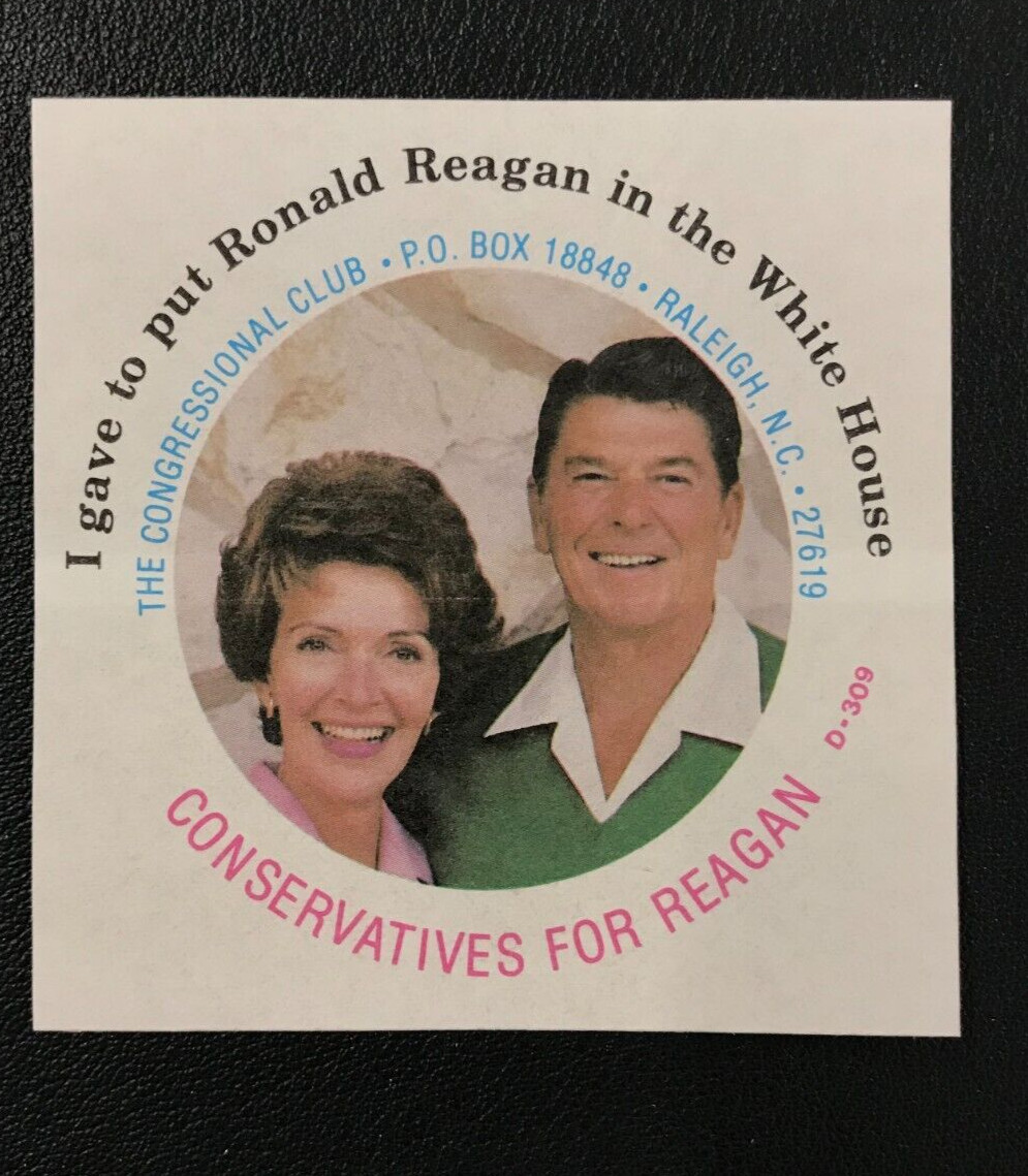 Vintage The Congressional Club Conservatives For Reagan 3.25" Donation Sticker