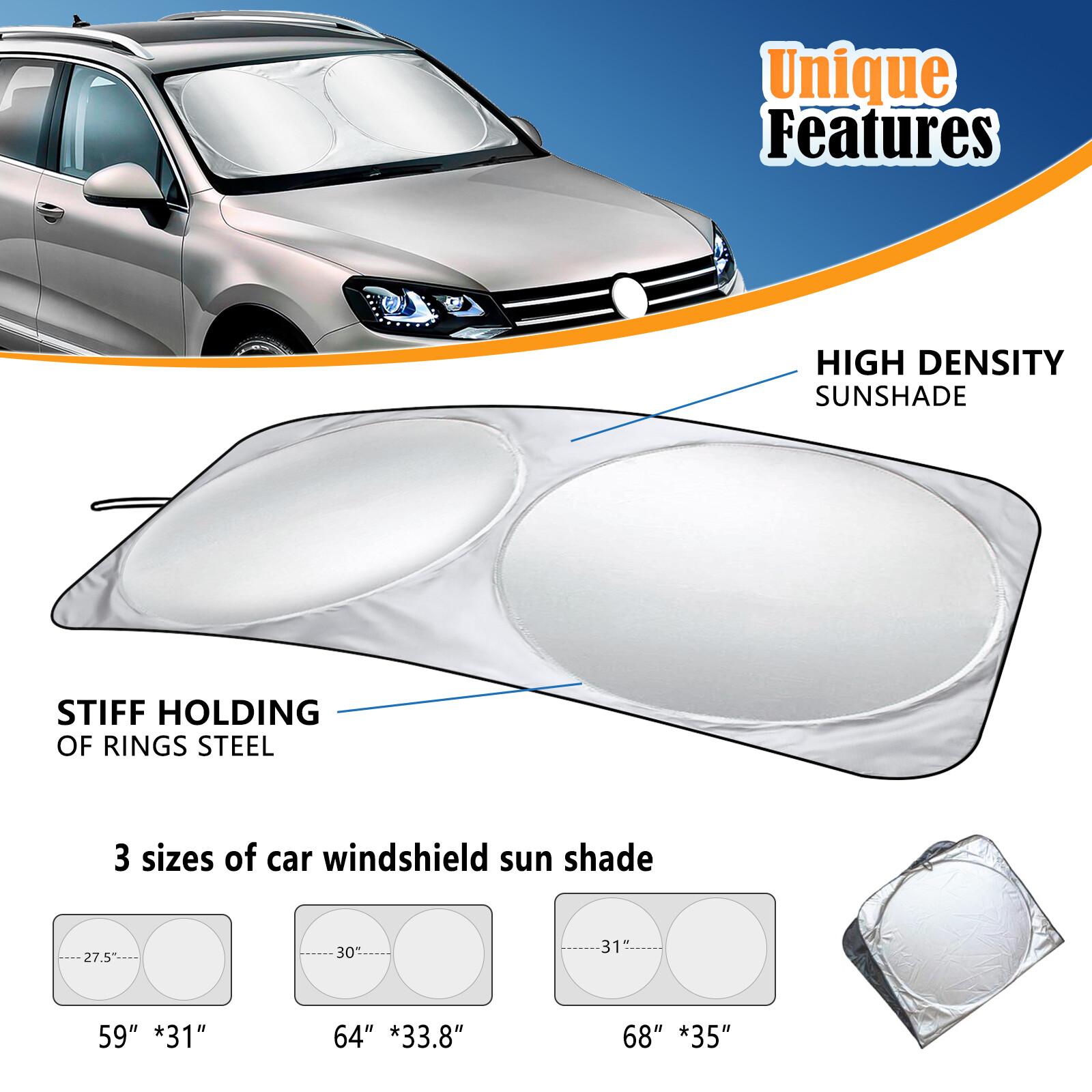 Juyioudy Car Front Windshield Foldable Sun Shade heat protective Shield Cover