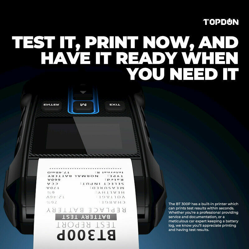 TOPDON BT300P 12V Battery Tester Analyzer for Car Heavy Duty Truck with Printe