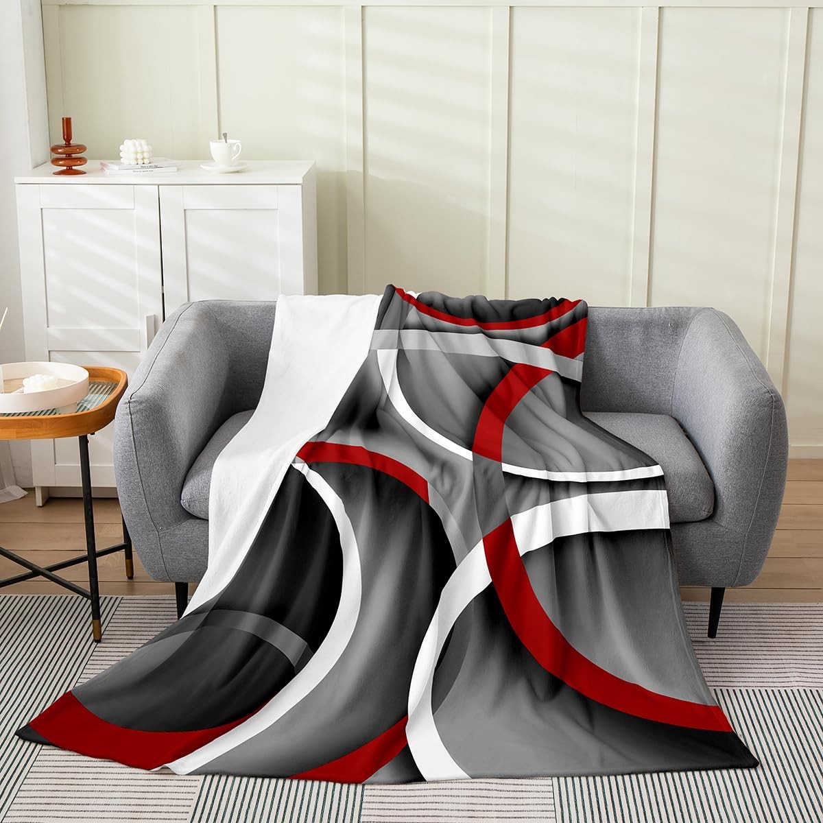 Circle Flannel Blanket for Boys Girls Super Soft Warm Gray Black Red Swirl Fl...