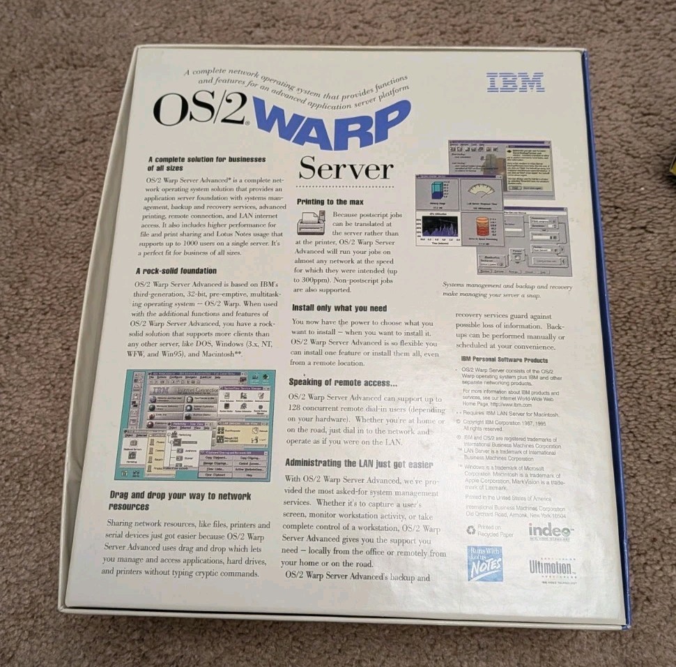 IBM OS/2 Warp Server Advanced Version 4 - VERY RARE - Complete in Box & Manuals