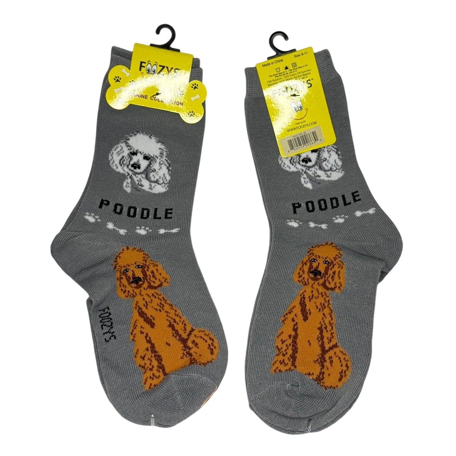 Foozys Poodle Dog Crew Socks Gray Canine Collection