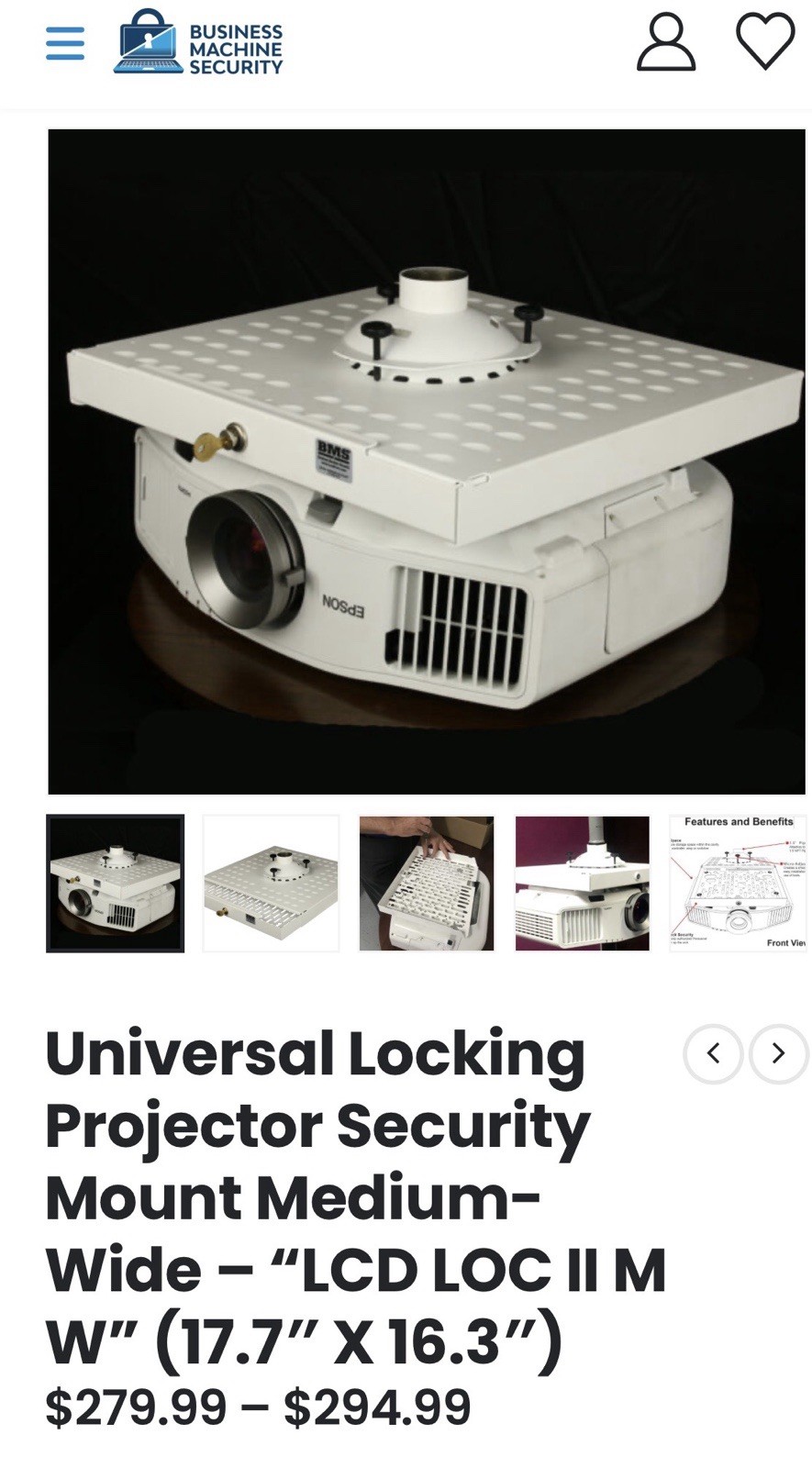 BMS Universal Locking Projector Security Mount Medium-Wide