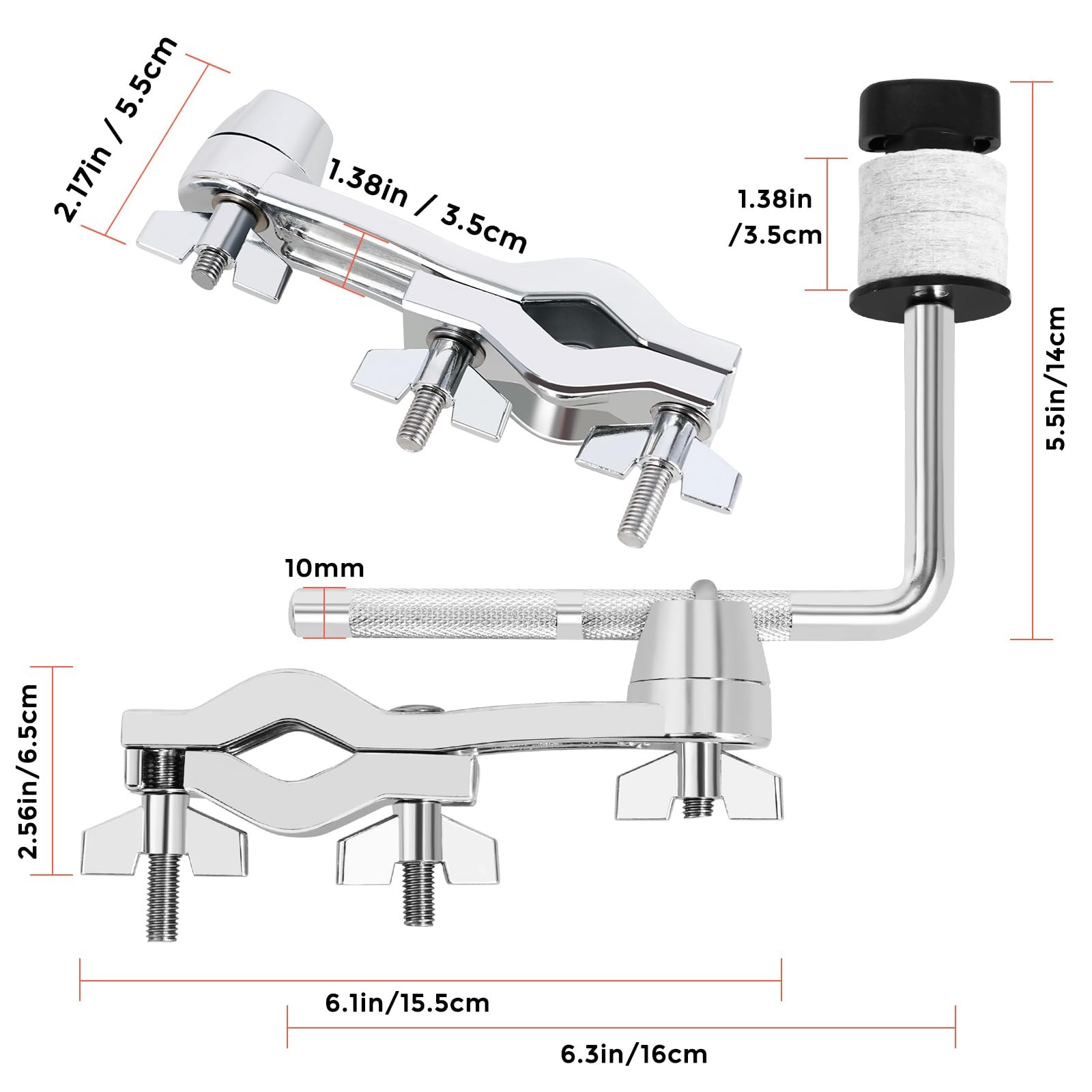 RANMING Drum Set Mounting Clamp Cymbal Stand Extension Arm L Silver