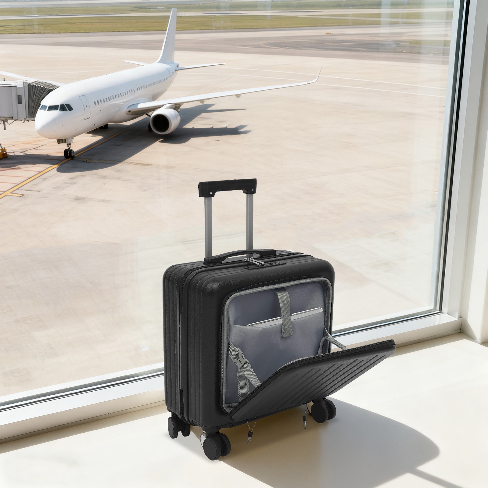 18" Boarding Suitcase suitcase with Front Compartment Travel Luggage Suitcase