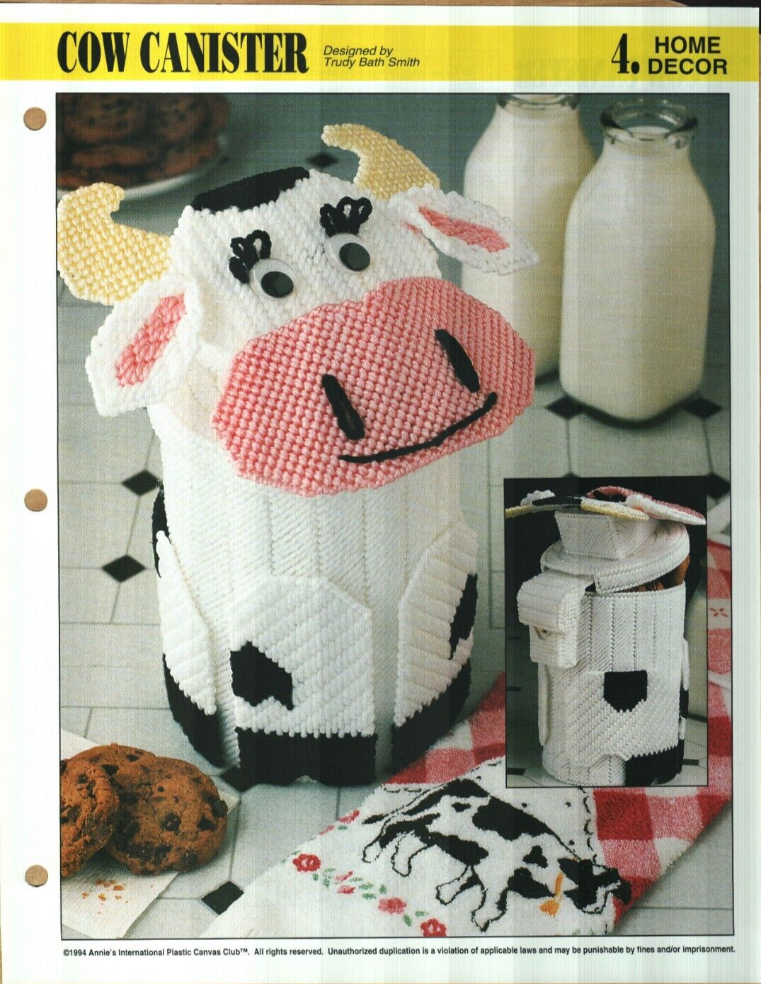 NEW COW CANISTER FARM HOME DECOR ANNIE'S PLASTIC CANVAS PATTERN INSTRUCTIONS