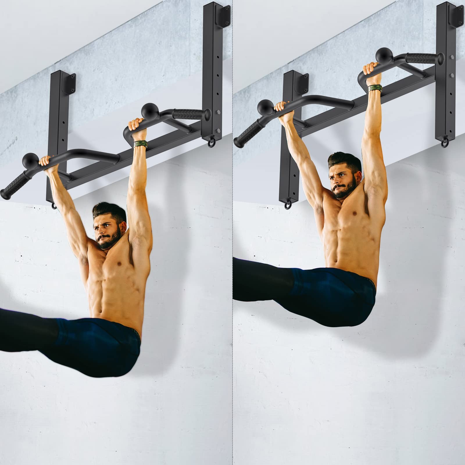 32" Ceiling Mounted Pull Up Bar - Heavy Duty, Highly Adjustable, Multifunctio...