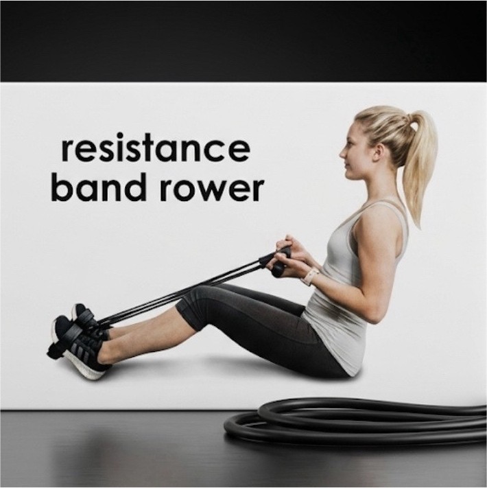 Series-8 Fitness Resistance Band Rower Black with 2 Beef Foot Pedals