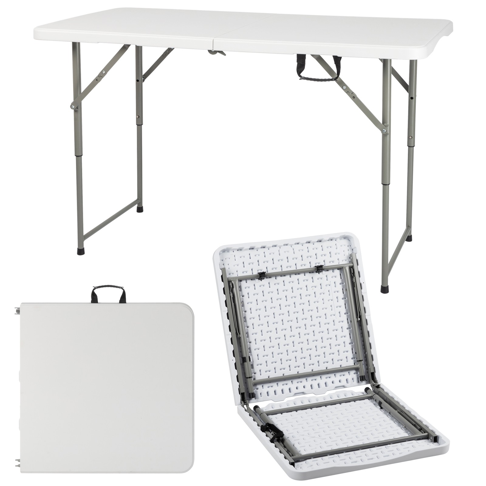 4' Heavy Duty Plastic Folding Table Center Fold Height Adjustable Indoor Outdoor
