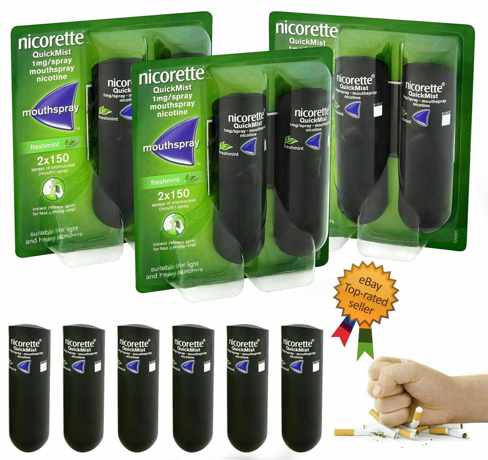 Nicorette Quickmist mouthspray Freshmint 2 x 150 - Pack Of 3 Expiry = 2028