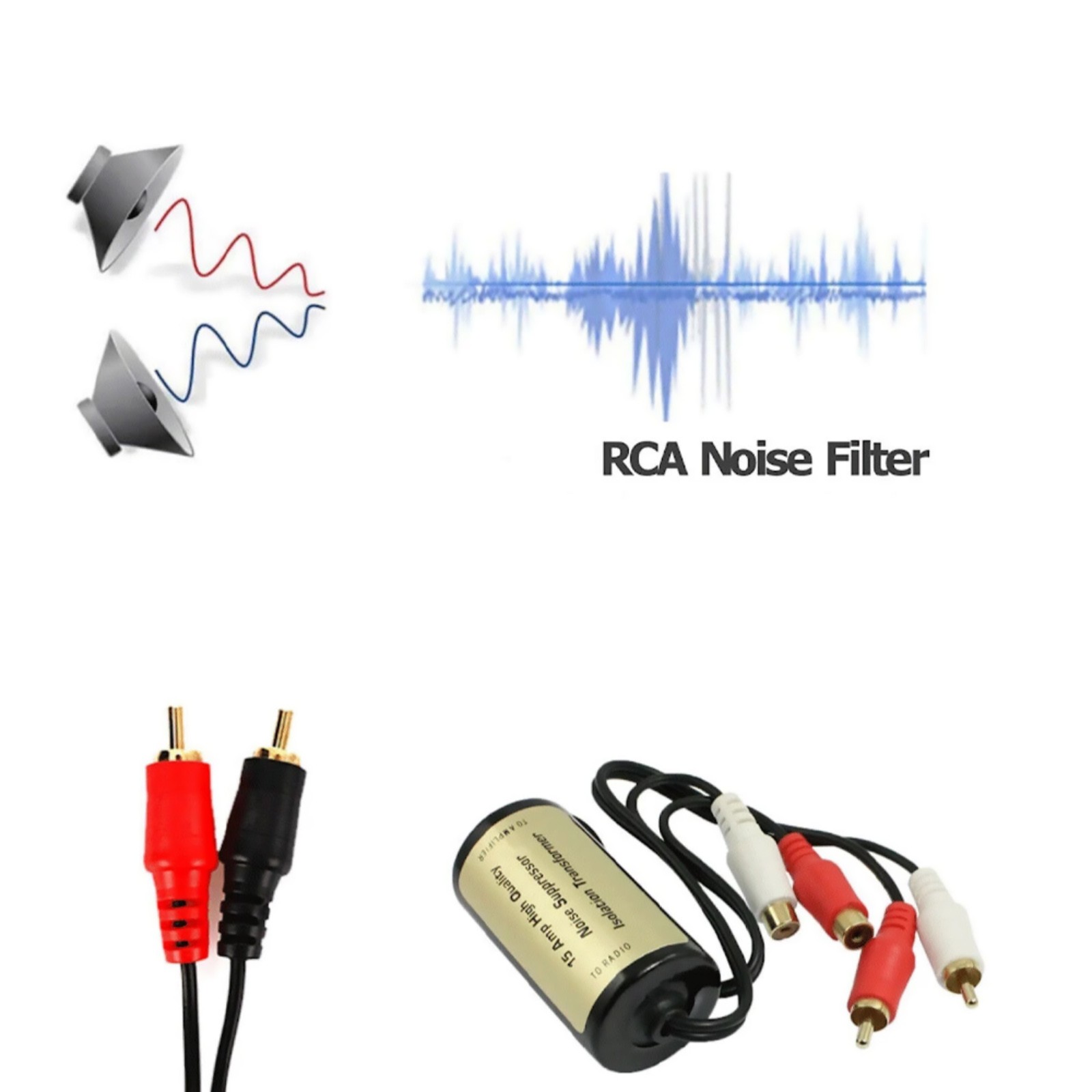 Car AMP Noise Filter RCA Ground Loop Isolator for Audio and Stereo System Setup