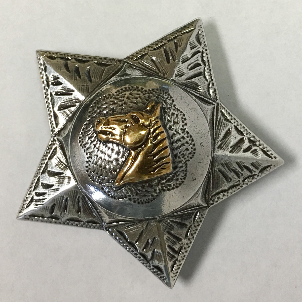 WESTERN HORSE SADDLE TACK ANTIQUE GOLD HORSE HEAD STAR CONCHOS 1-1/4" screw back