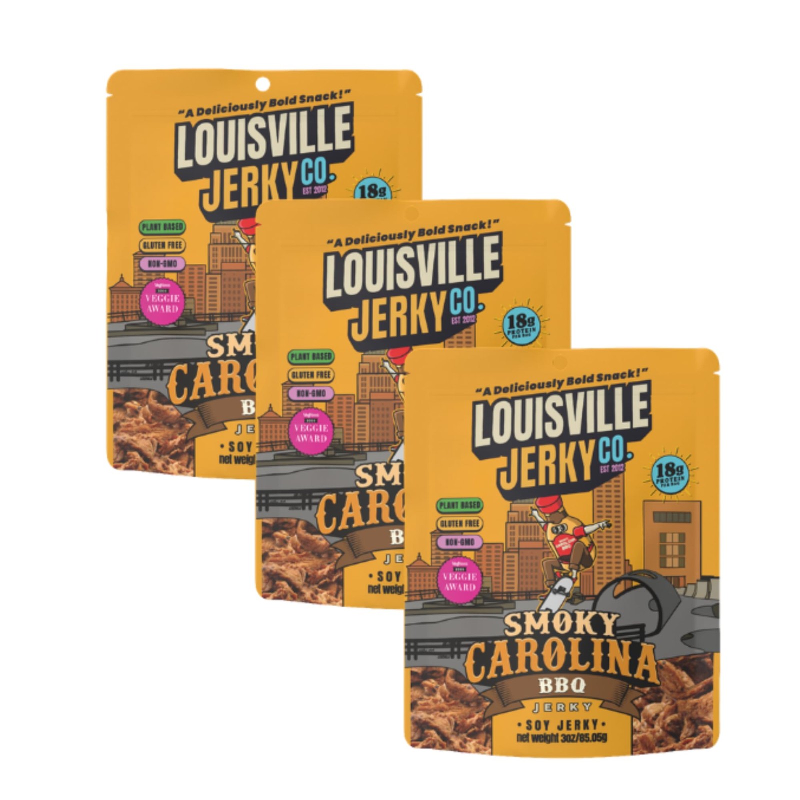 Louisville Jerky Co. Sweet & Smoky Carolina Mustard BBQ Vegan Jerky, Plant Ba...