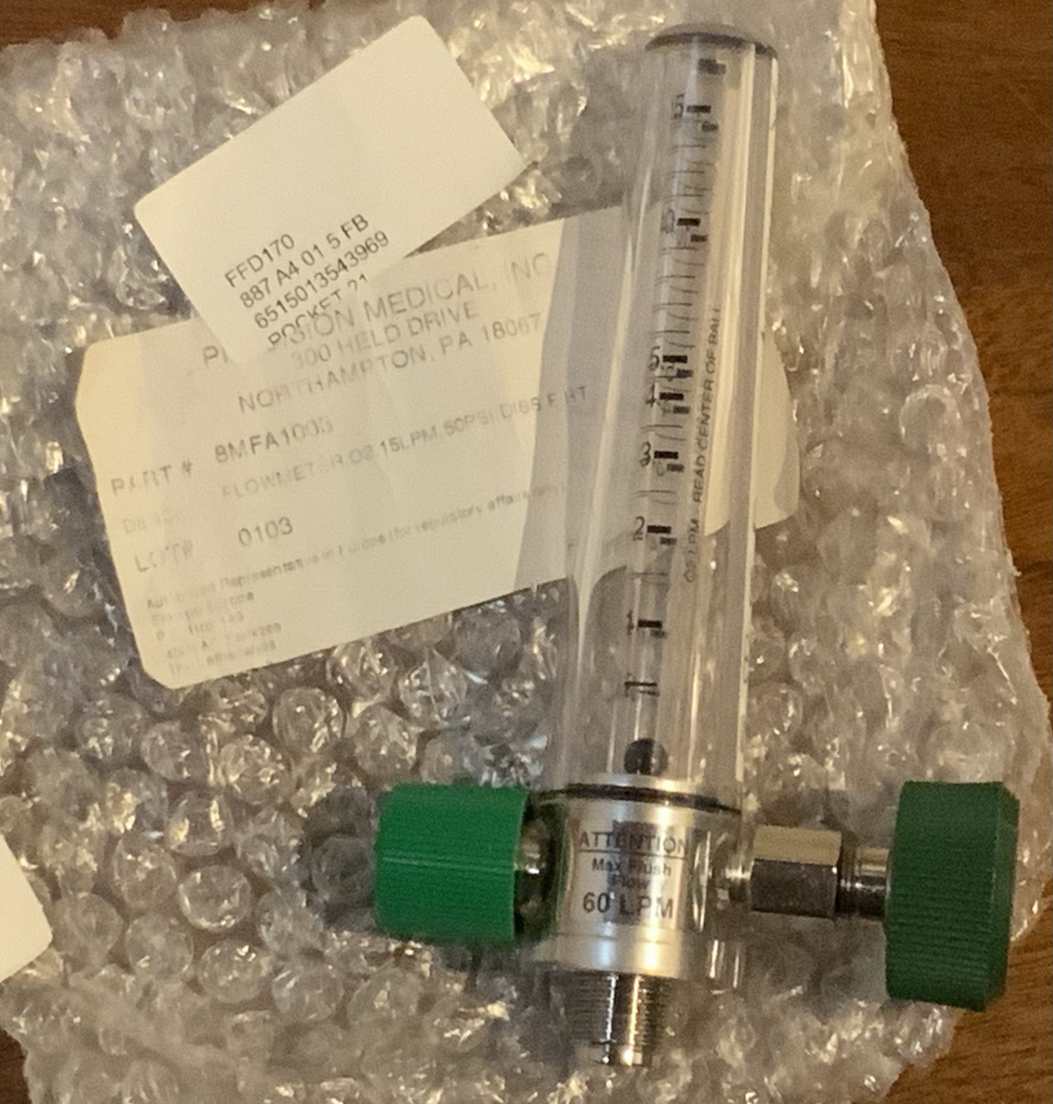 PRECISION MEDICAL 8MFA-1003 O2 Flowmeter 0-15 LPM - NEW