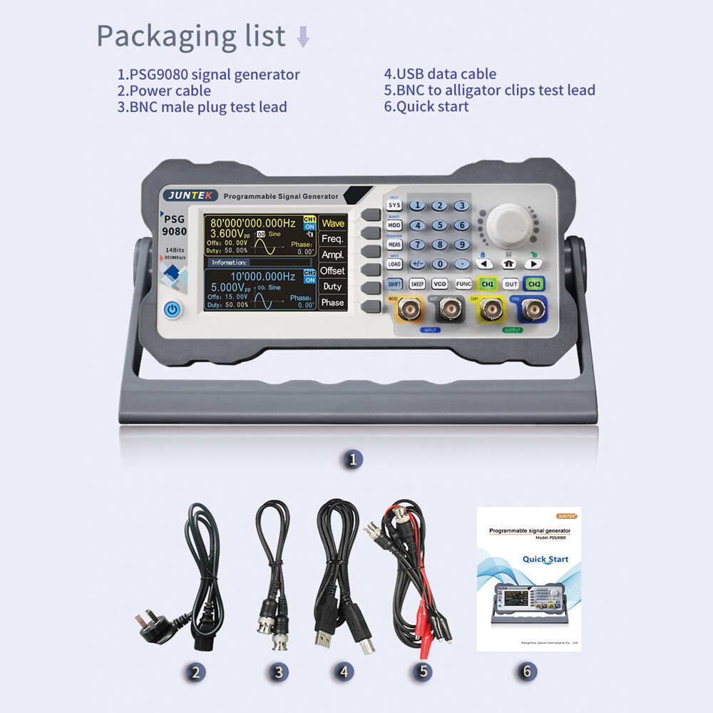 JUNTEK PSG9080 programmable DDS function Aribitrary Waveform Generator 2CH 80Mhz