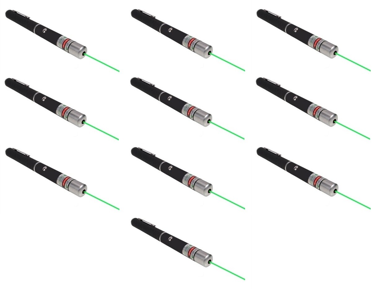 Bulk Laser Pointers, Pack of 10, Green 532nm, Range to 3,000 Ft.