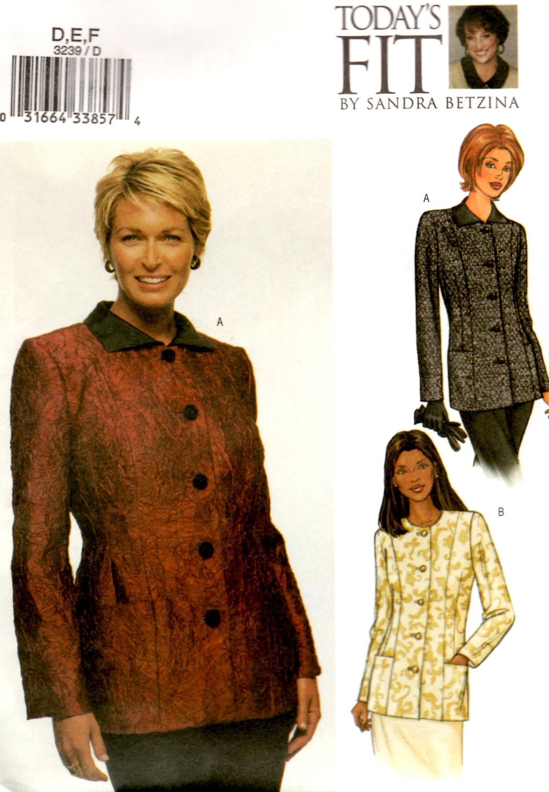 Butterick Sewing Pattern 3239, Lined Jacket by Sandra Betzina, sz D-E-F