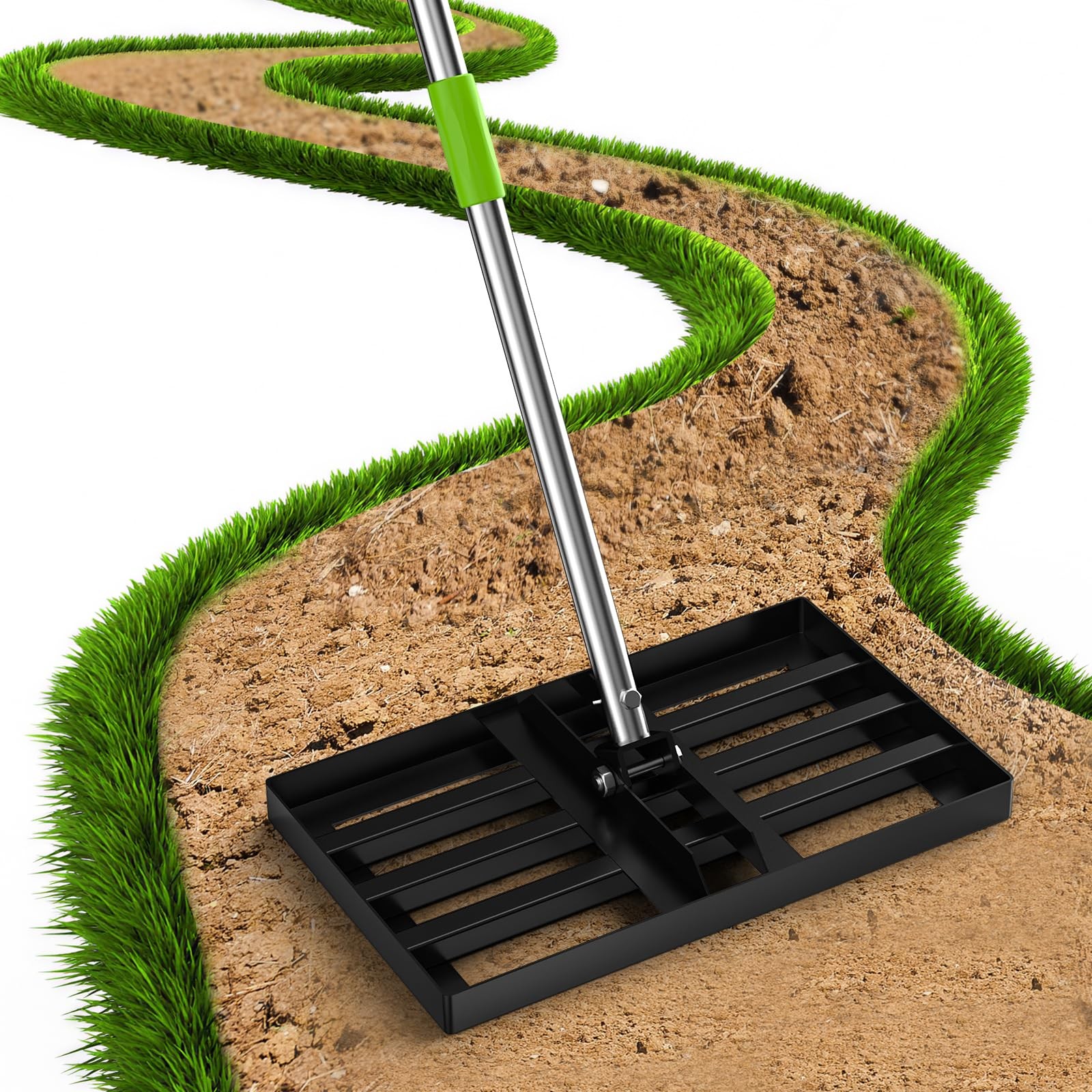 16" Heavy Duty Lawn Leveling Rake  Adjustable Handle for Garden & Farm Use