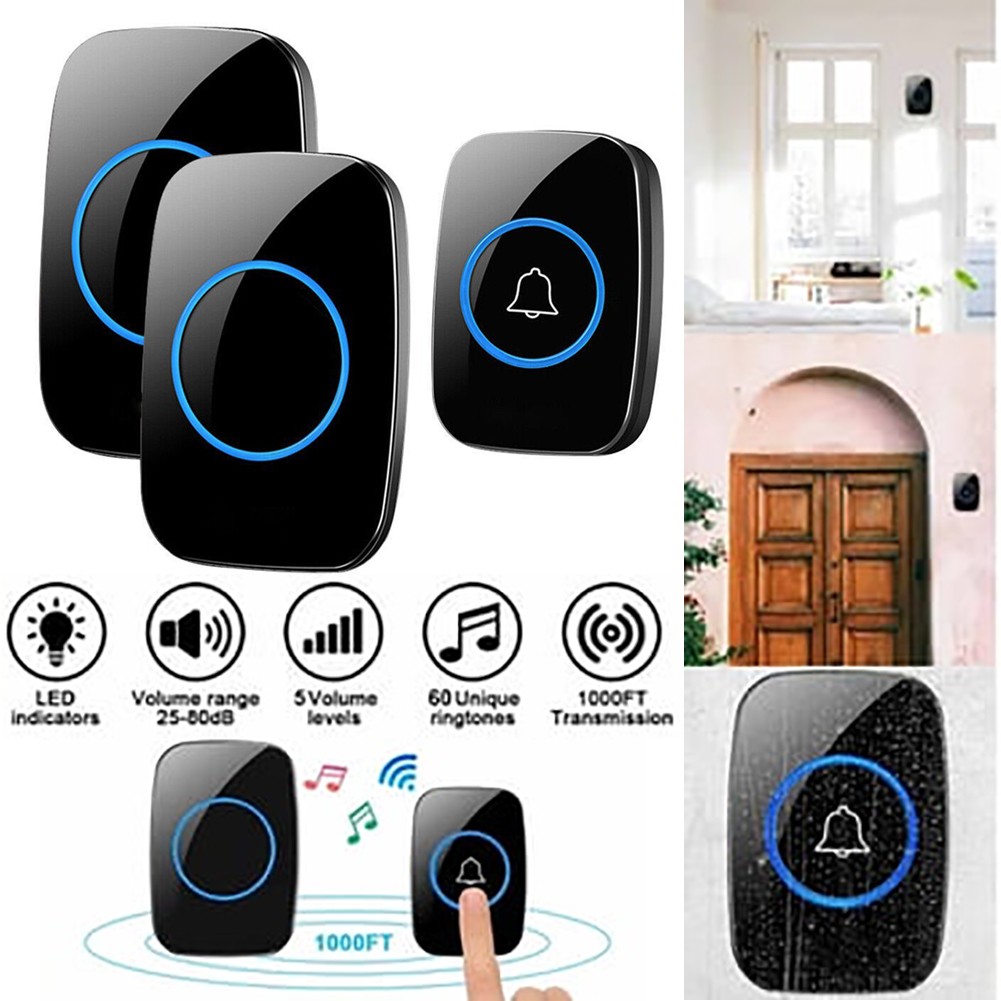 Wireless Doorbell Waterproof Door Bell Kit 60 Chimes Adjustable Volume 1000 feet