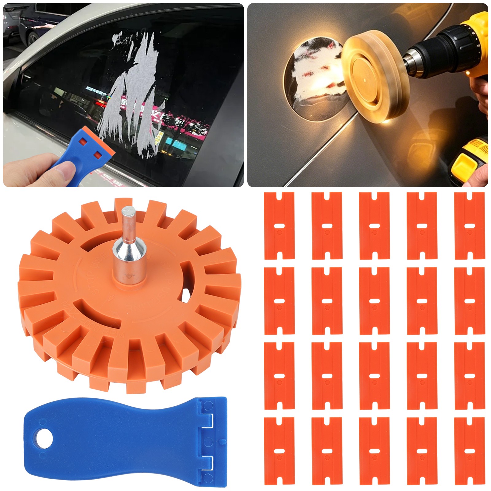 4" Rubber Eraser Wheel Decal Remover Drill Scraper Blade Remove Adhesive Sticker