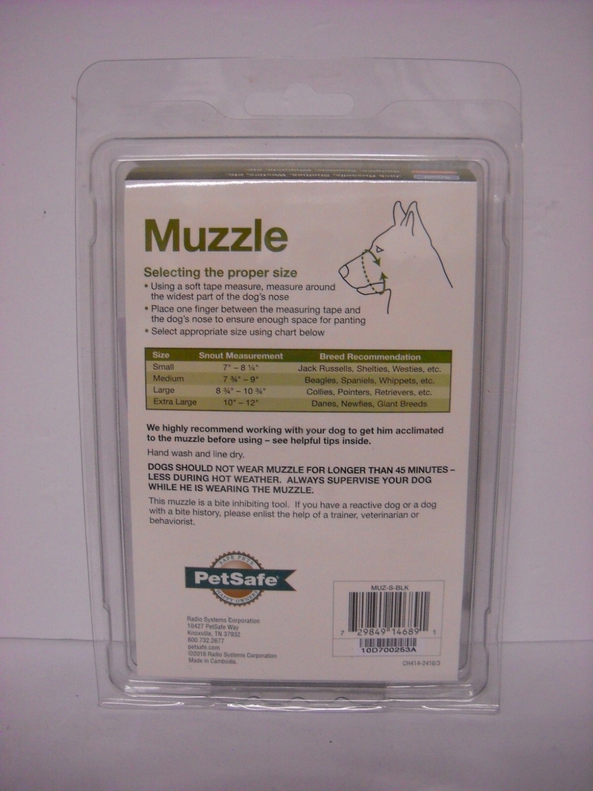 New Petsafe Muzzle Small Breeds, Black Padded for Comfort & Adjustable MUZ-S-BLK