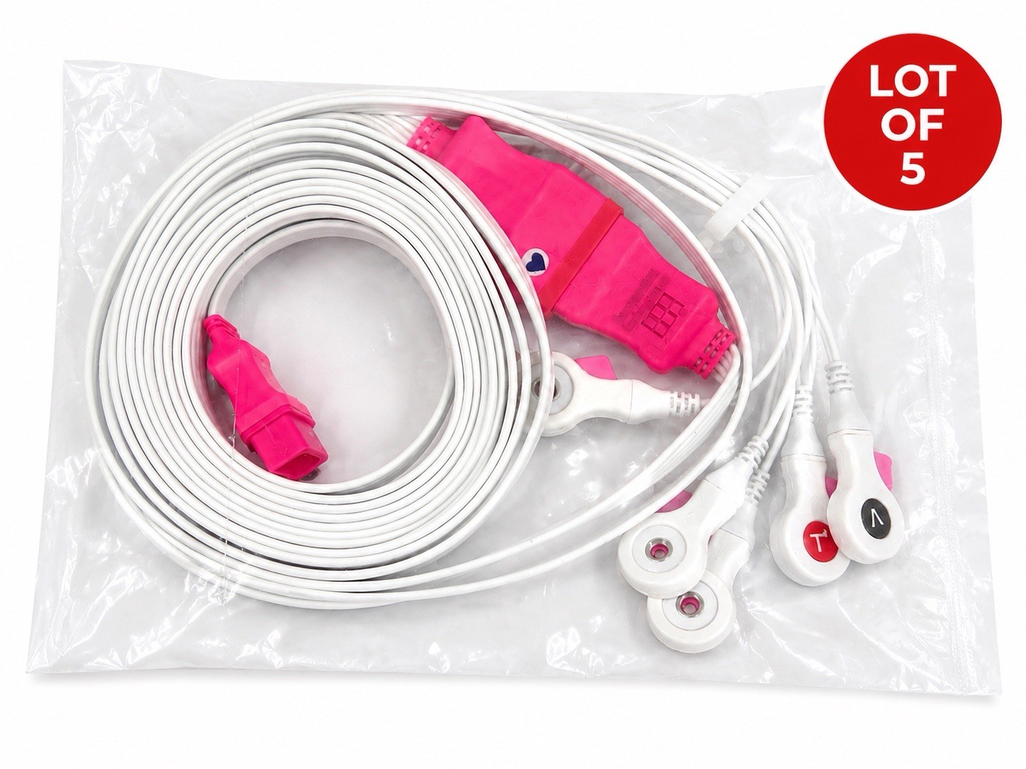 Lot of 5 Cardinal Health Kendall 33135T 5-Lead DL Cable & Lead Wire System