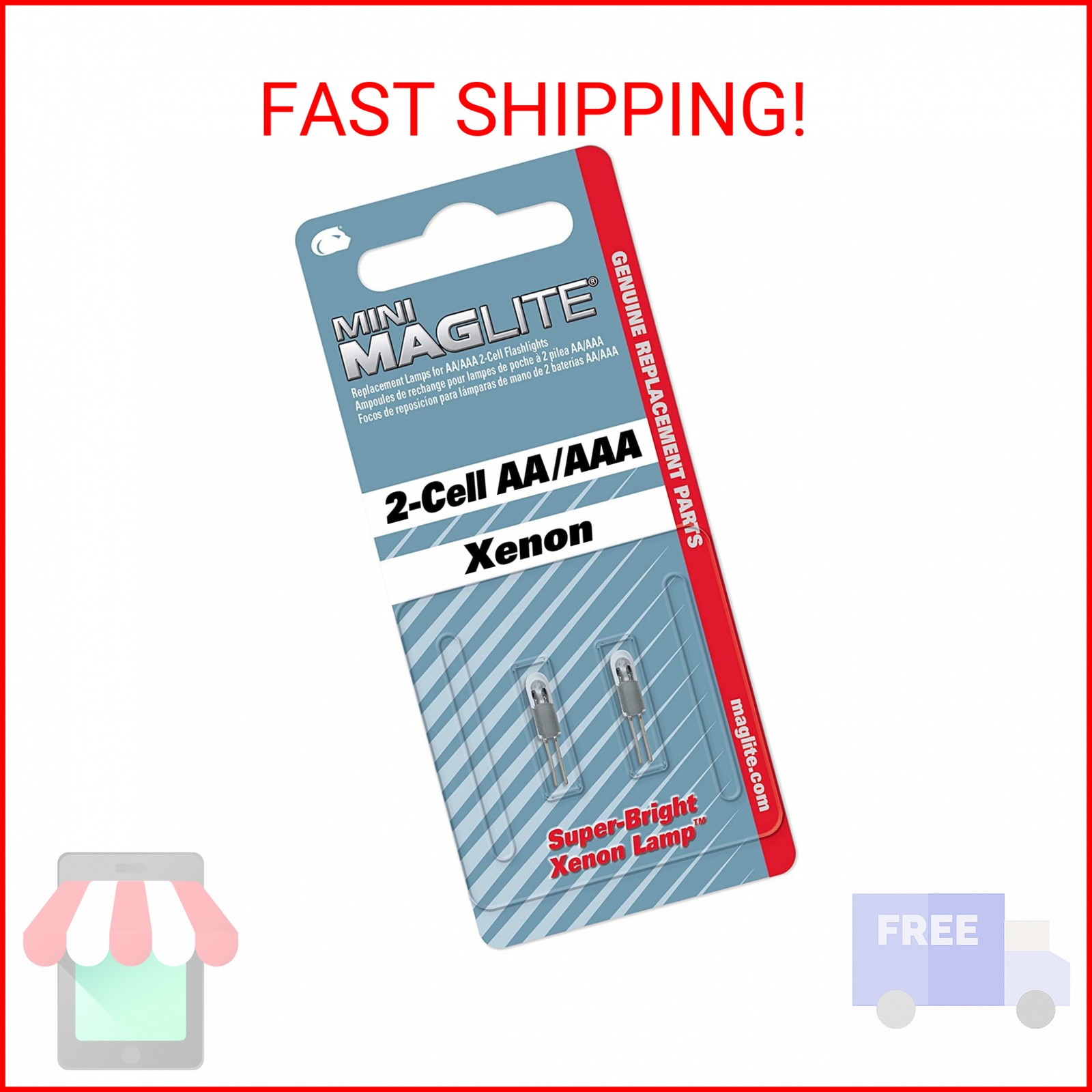 Maglite Replacement Lamps for 2-Cell AA Mini Flashlight, 2-Pack