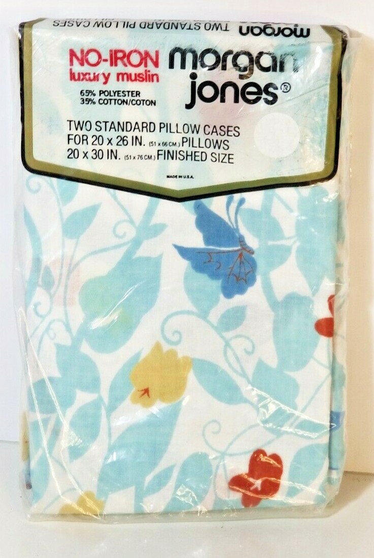 Morgan Jones No Iron Luxury 2 Pillowcases Red/Yellow/Blue Flowers Butterflies