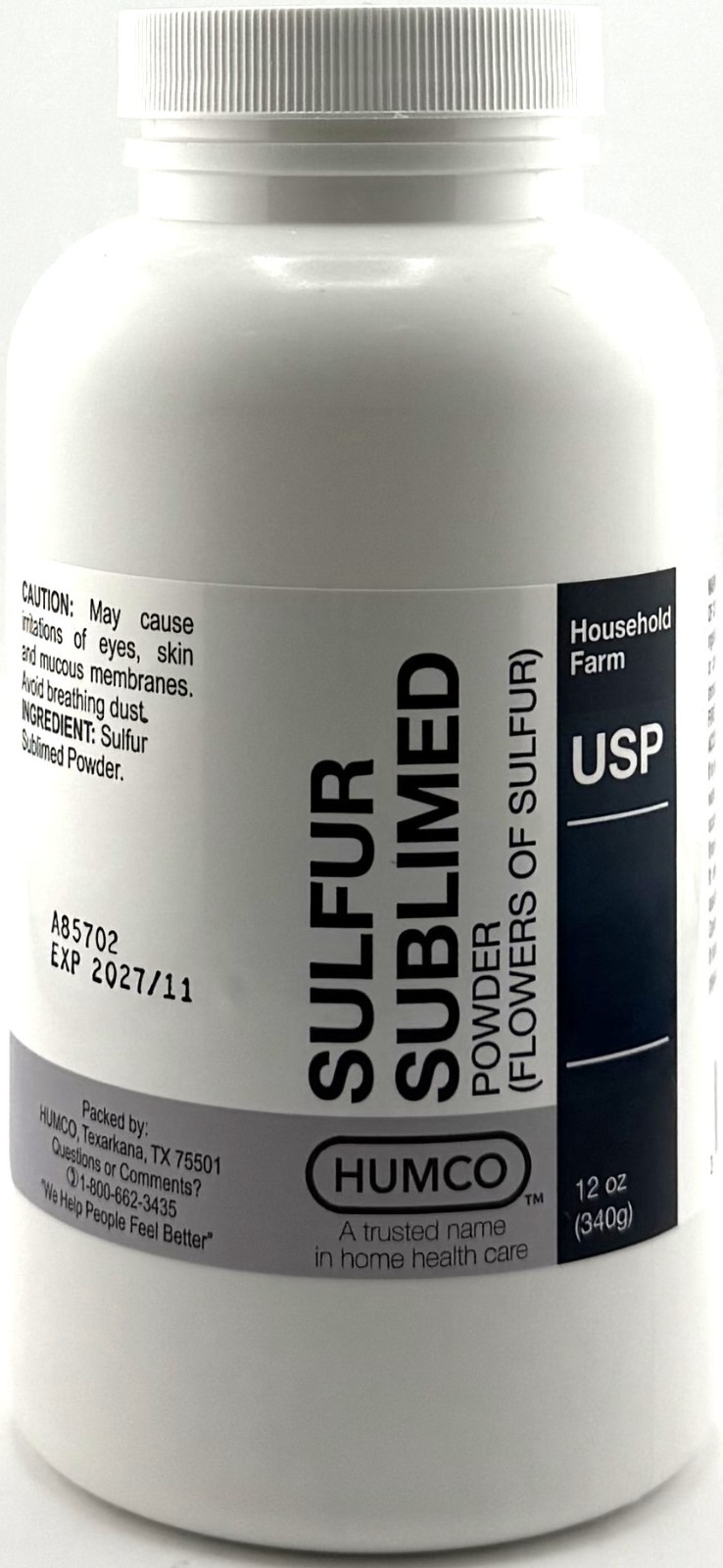 HUMCO SULFUR SUBLIMED POWDER 12OZ (340g) (FLOWERS OF SULFUR) FREE SHIP