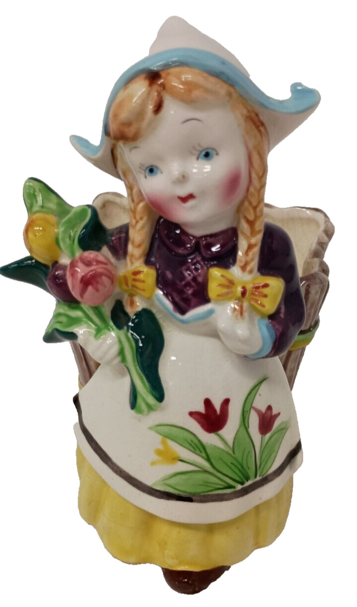 VTG 1950s Napco Japan Dutch Girl Planter Flower Pot MCM Ceramic Hand Painted