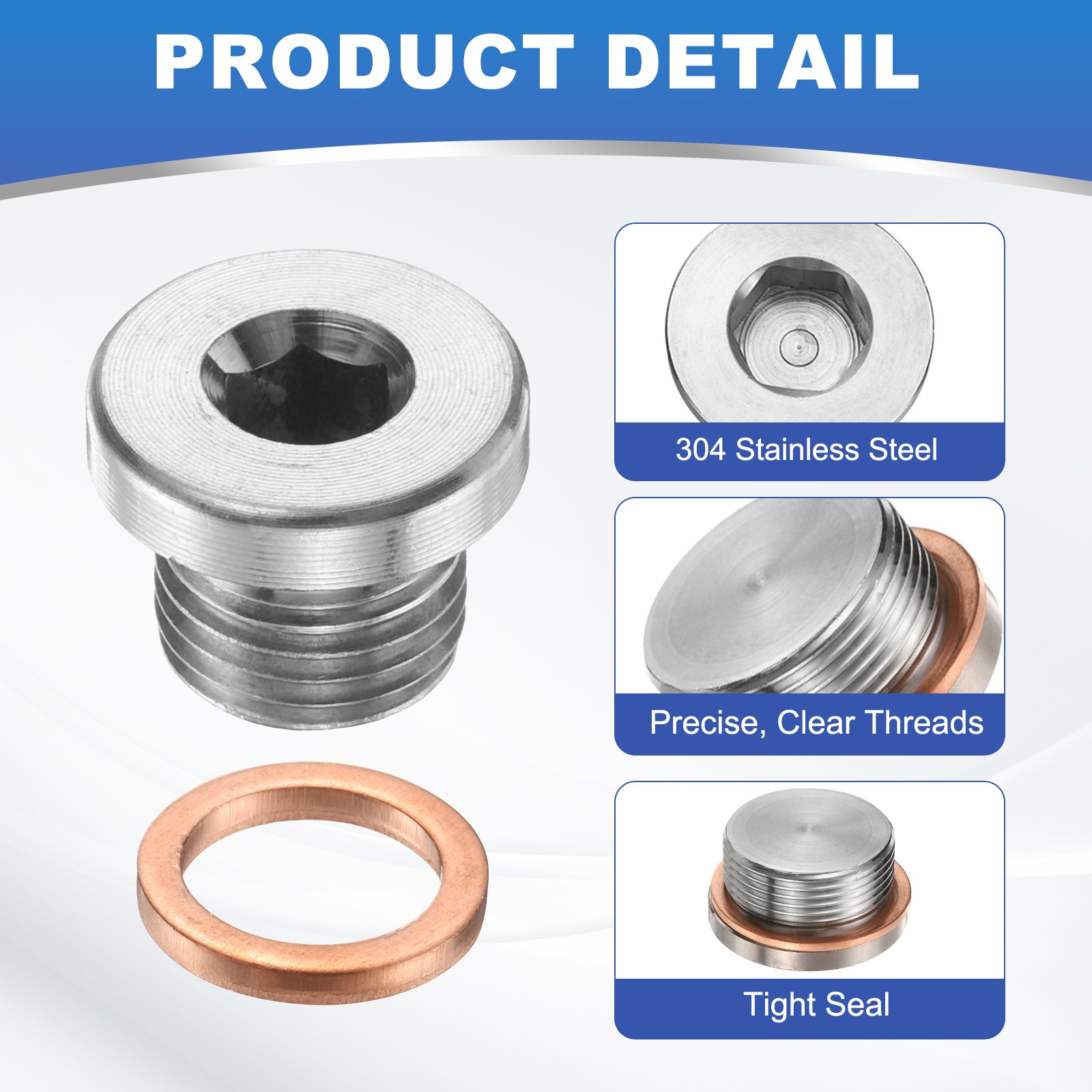 M10 x 1 Pipe Plug Fitting, Internal Hex Head Socket 304 Stainless Steel