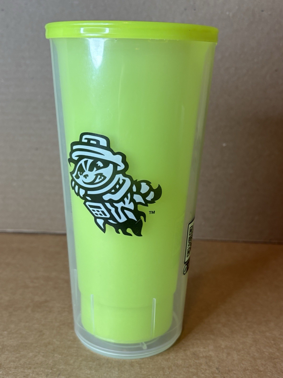 Rocket City Trash Pandas Cup by Whirley Neon Yellow / Green Baseball Minors