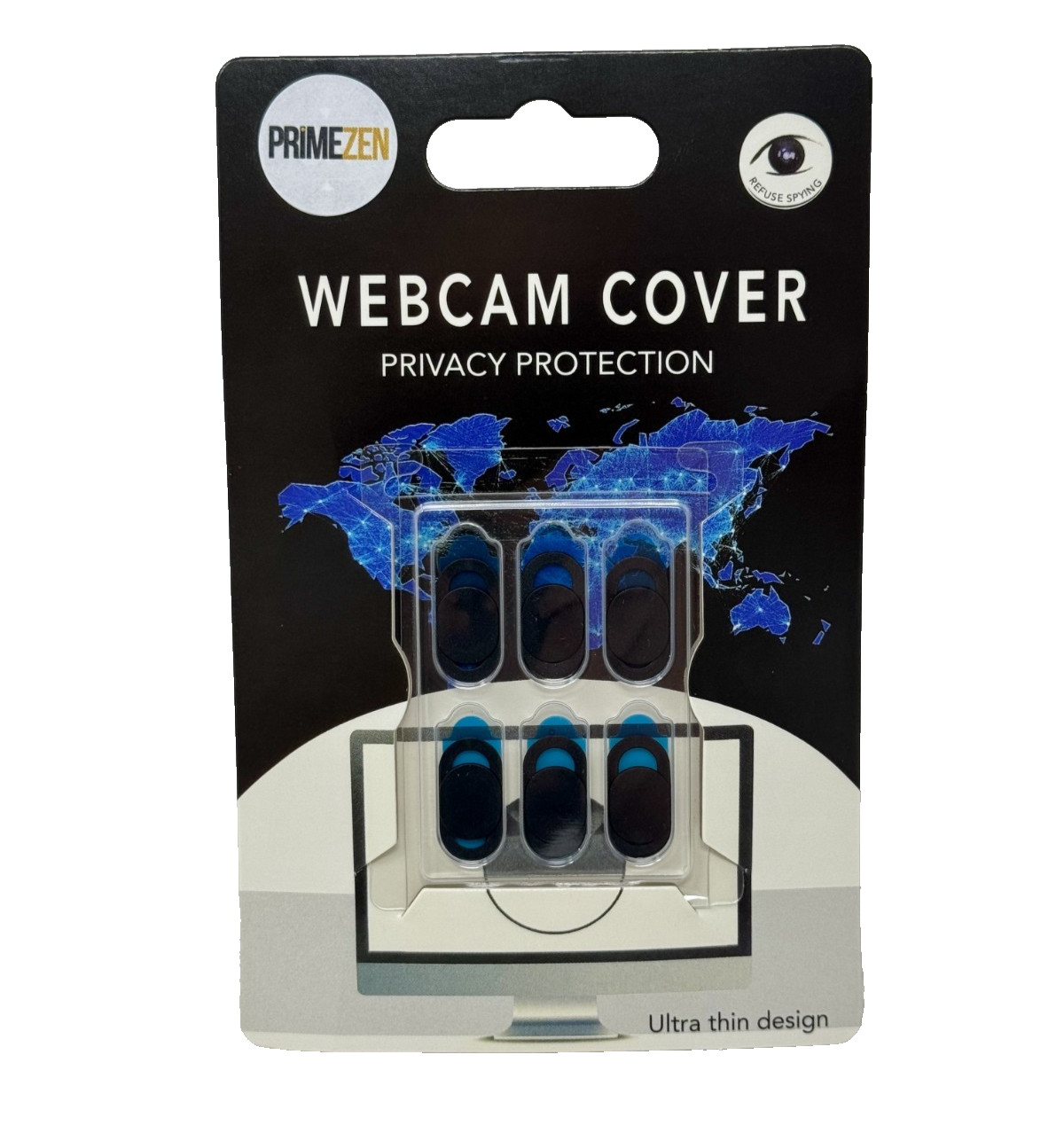 PRIMEZEN Privacy Webcam Cover Web Camera Computer 0.03in Ultra-Thin Black 6 pk