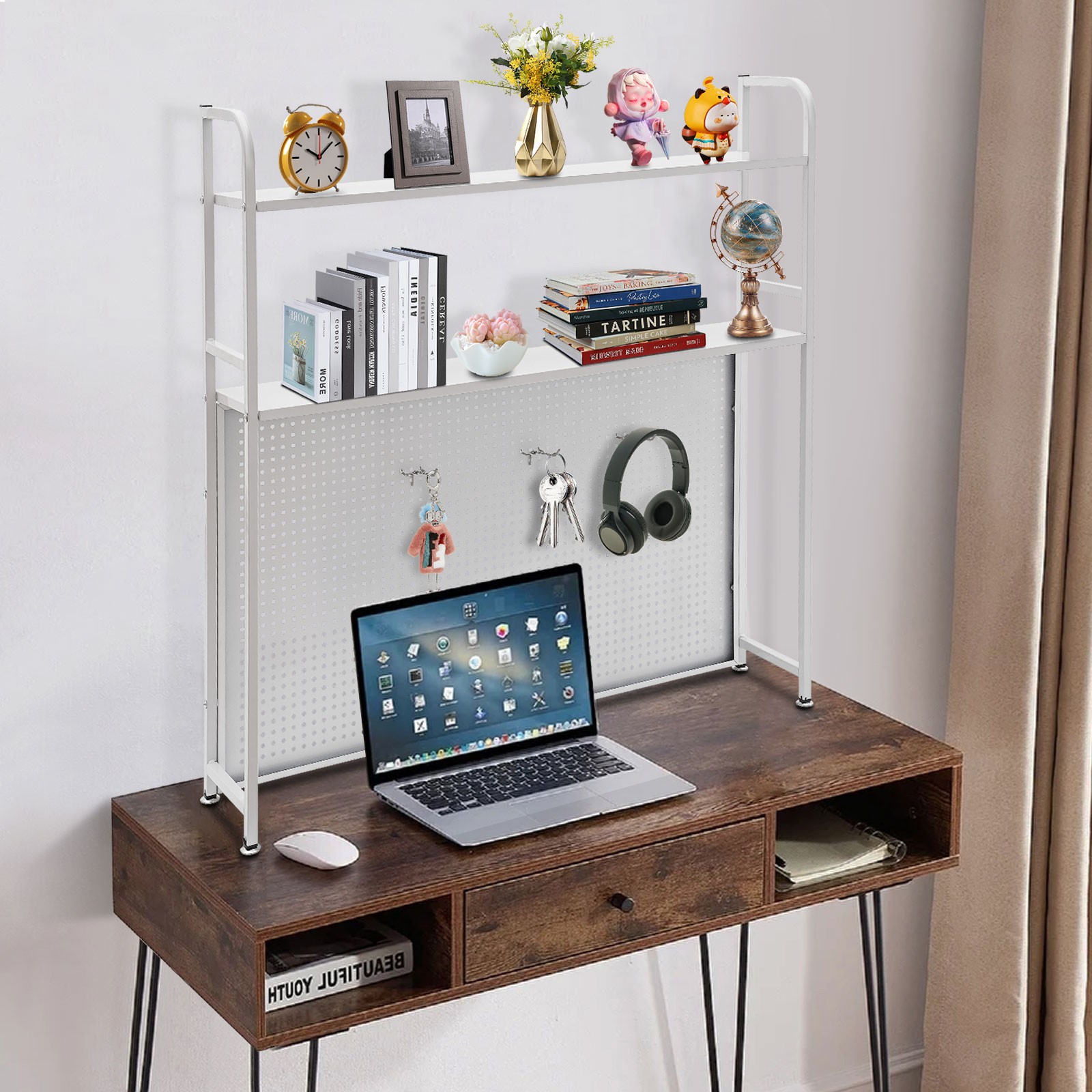 Bookshelf Storage Shelves Desktop Multilayer Iron Shelves Desk Table Hole Board