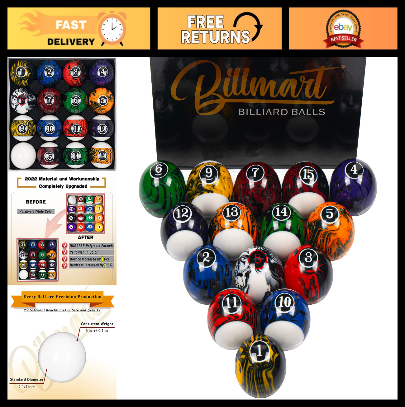 Premium Billiard Balls Set - 16 Colorful Pool Table Balls for Game Room Fun