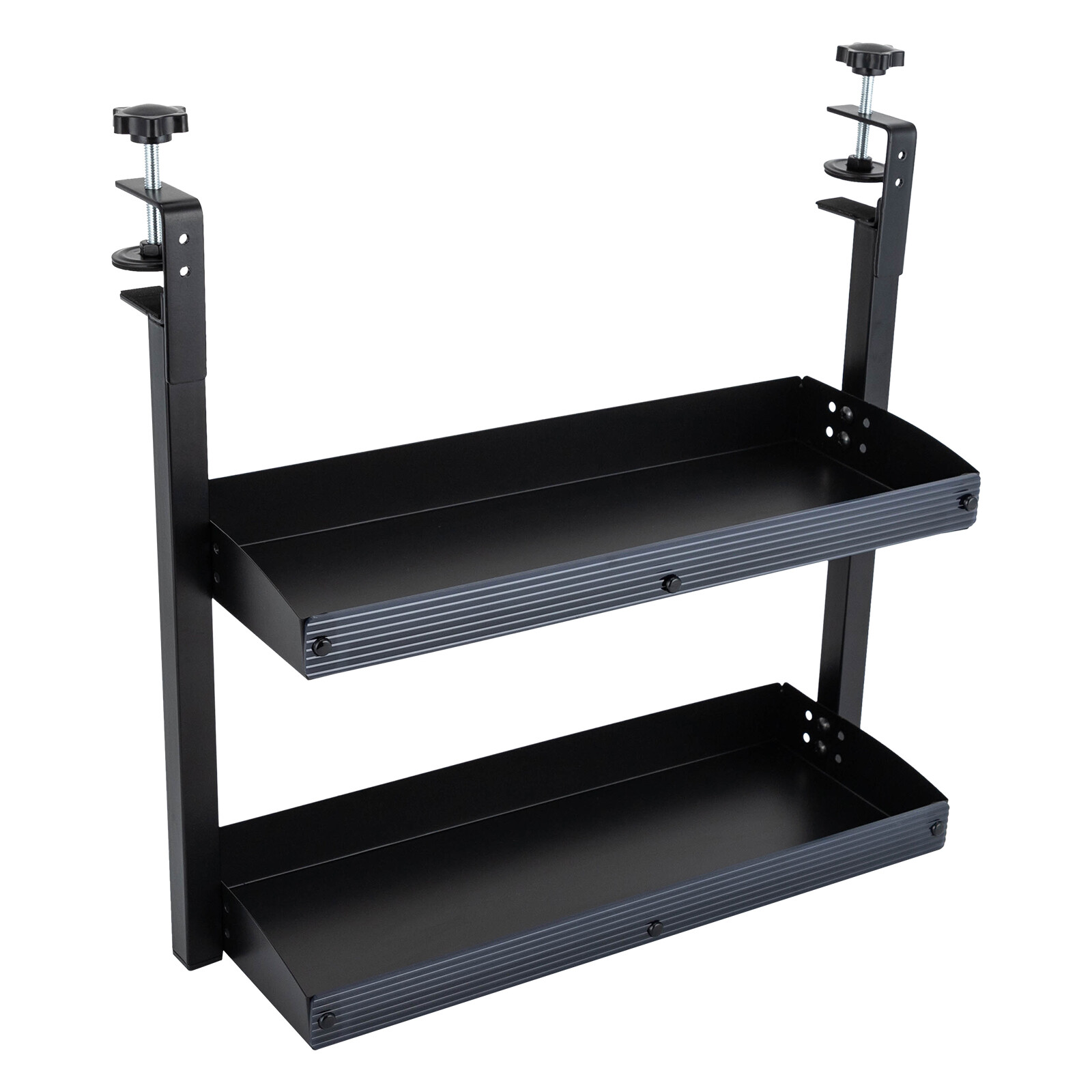 Desktop or Under-Desk Shelf Clamp-on 2-Tier Shelving W/ Adjustable Storage Tray