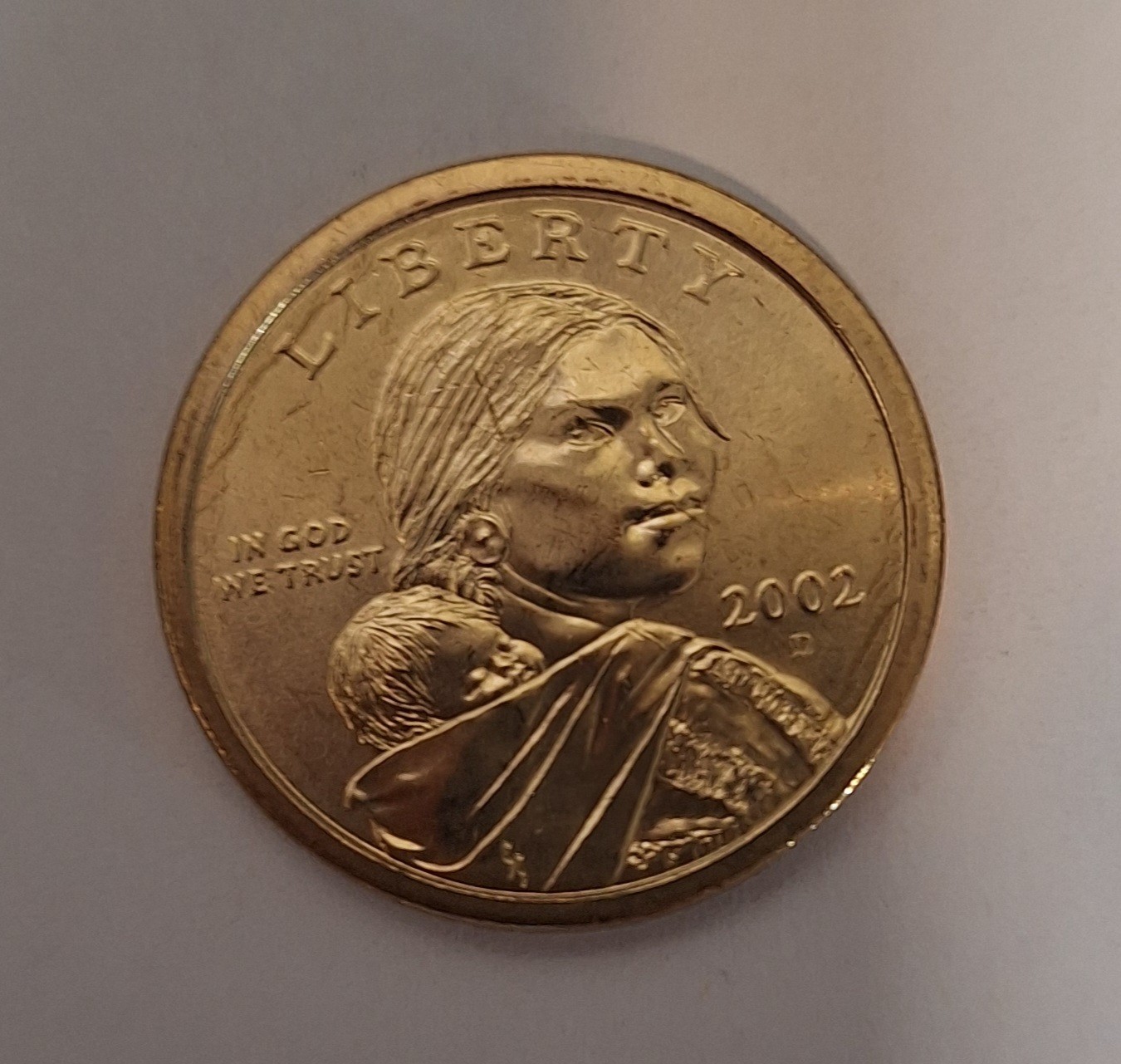 2002 D Sacagawea Native  American Dollar Coin Uncirculated From US Mint roll.