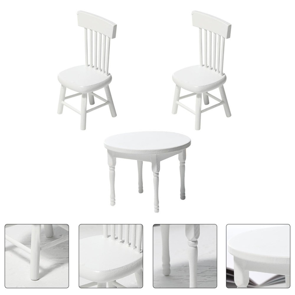 1 Set White Wooden Mini House Furniture Decorative Desk Chair