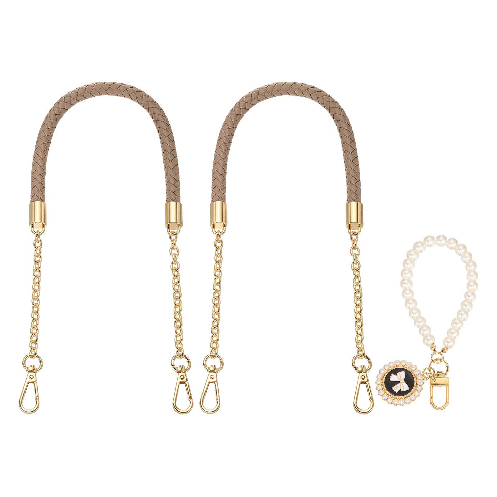 2Pcs 23.6Inch PU Leather Purse Strap with Pendant (Gray, Light Gold Chain)