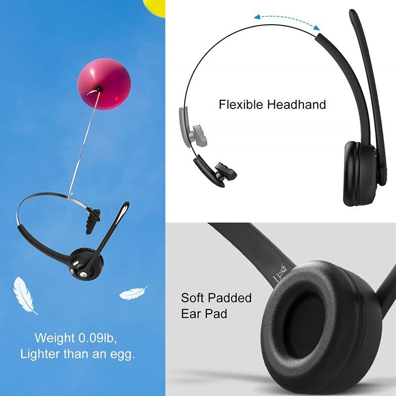 Mpow Trucker Bluetooth 5.3 Headset Wireless Headphones Over Head Earpiece Driver