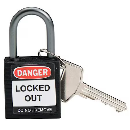 Brady 143166 Lockout Padlock, Keyed Different, Nylon, Black, 1 In Shackle