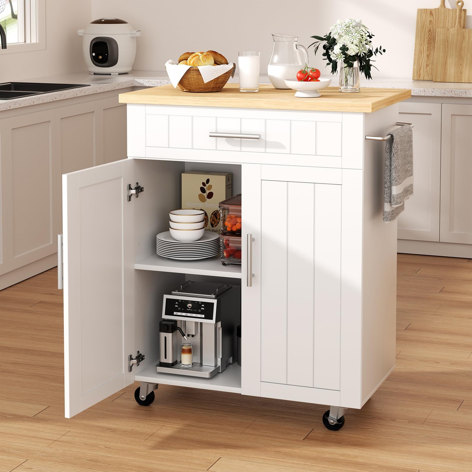 Kitchen Island cart with Storage, Portable Bar Cabinet on Wheels, Rolling Mic...