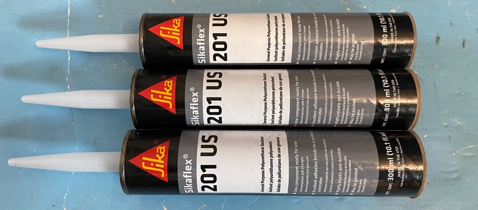 Qty. 3 "Sika" Sikaflex 201 US. Polyurethane Sealant. Gray 10.3 Oz. Cartridge