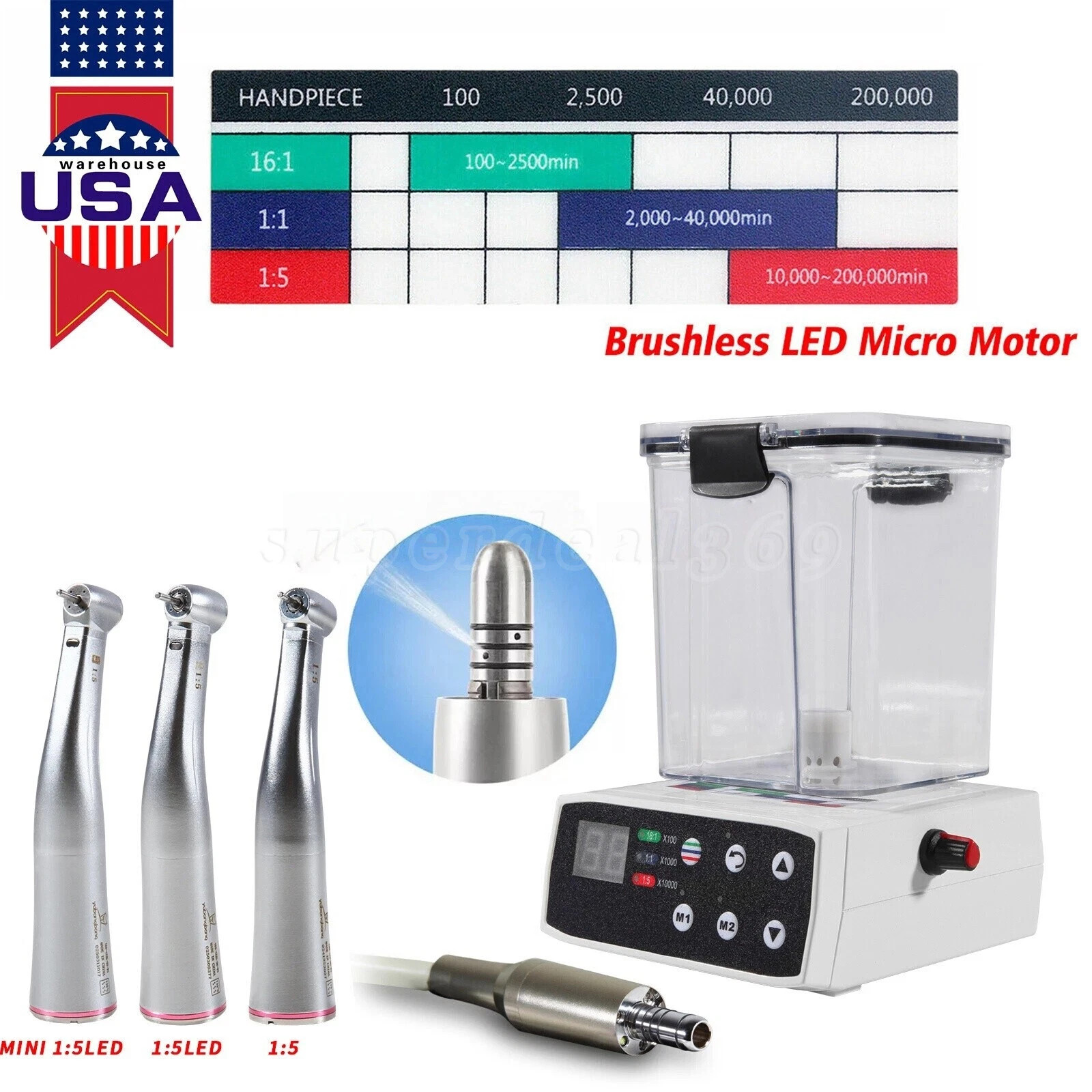 Dental Brushless LED Electric Micro Motor /1:5 Increasing Handpiece for Practice
