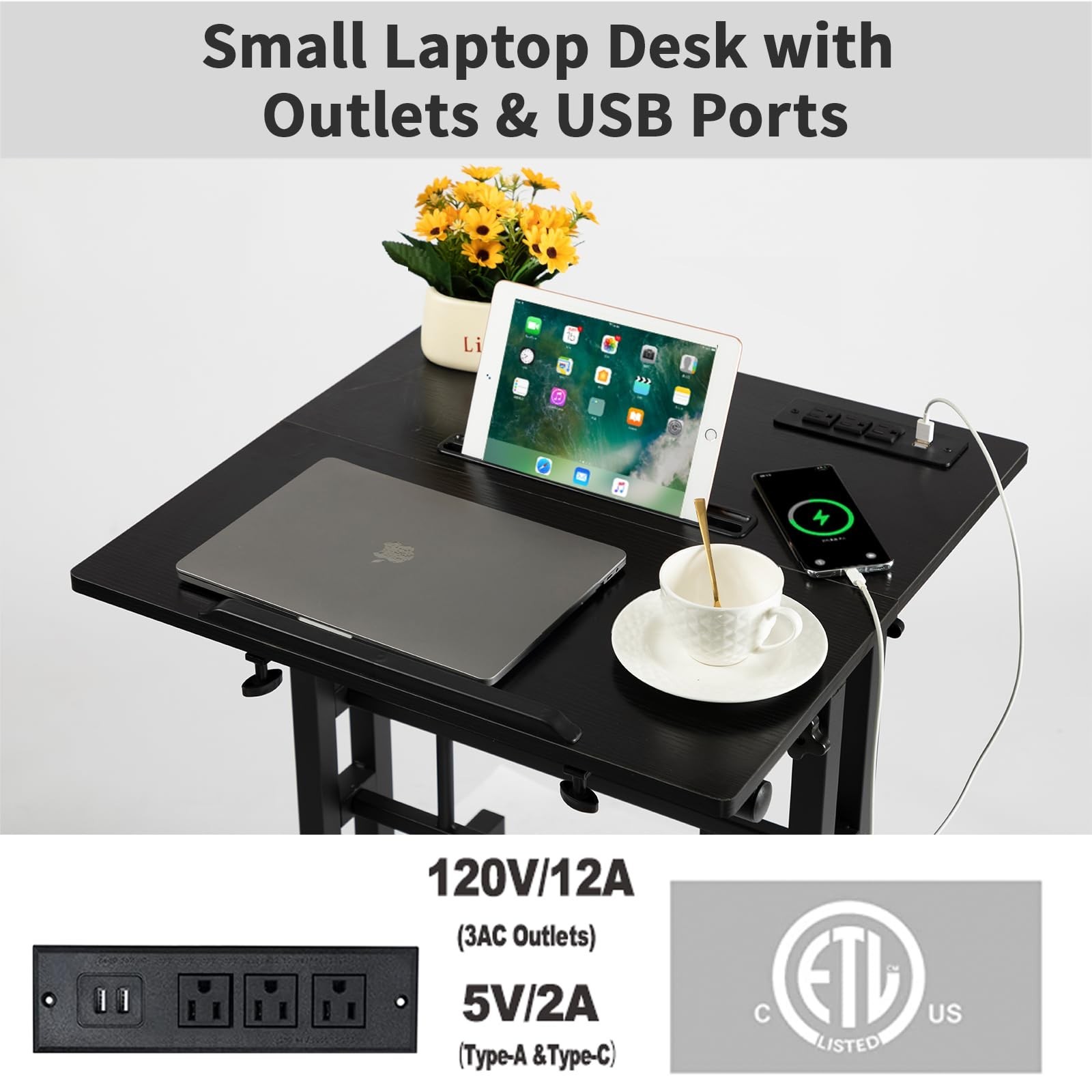 Hadulcet Mobile Standing Desk with Charging Station, Adjustable Standing Comp...
