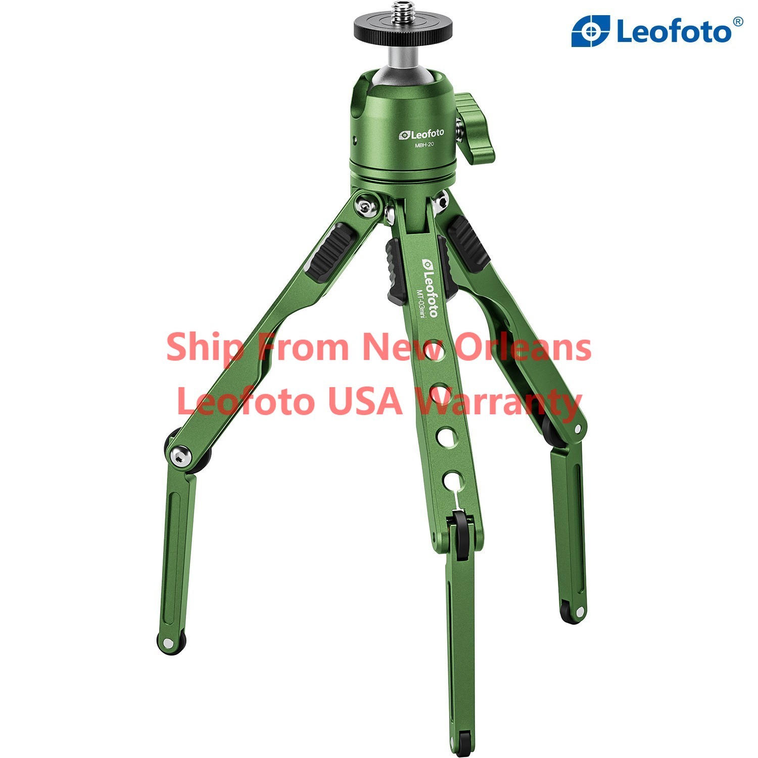 Leofoto MT-03 Mini Spider Folding Tabletop Tripod Kit with MBH-20 Ballhead-Green
