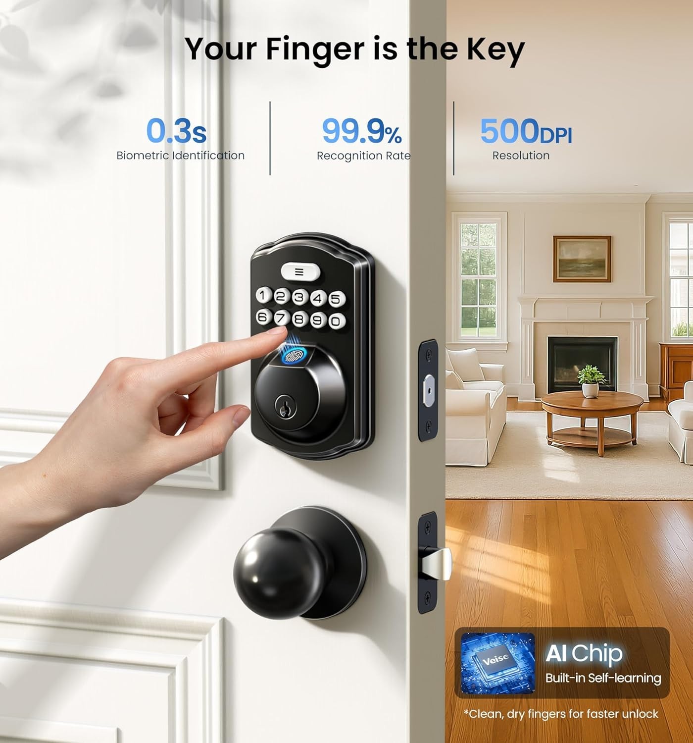 Fingerprint Door Lock with 2 Knobs - Keyless Entry Door Lock with Handle, Ele...