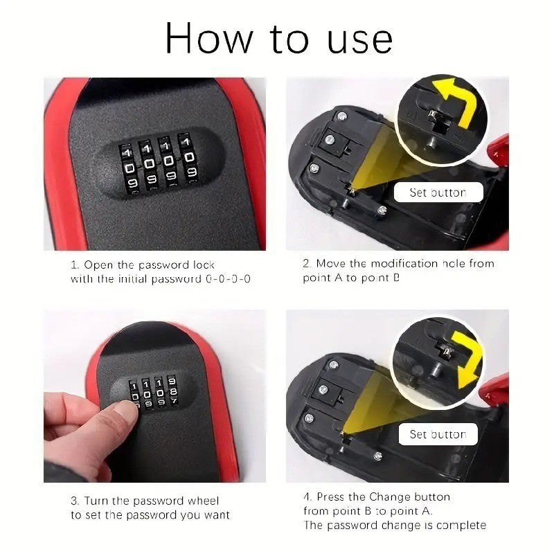 Key Storage Box with 4-Digit Password Lock Secure Plastic Key Safe Box Red
