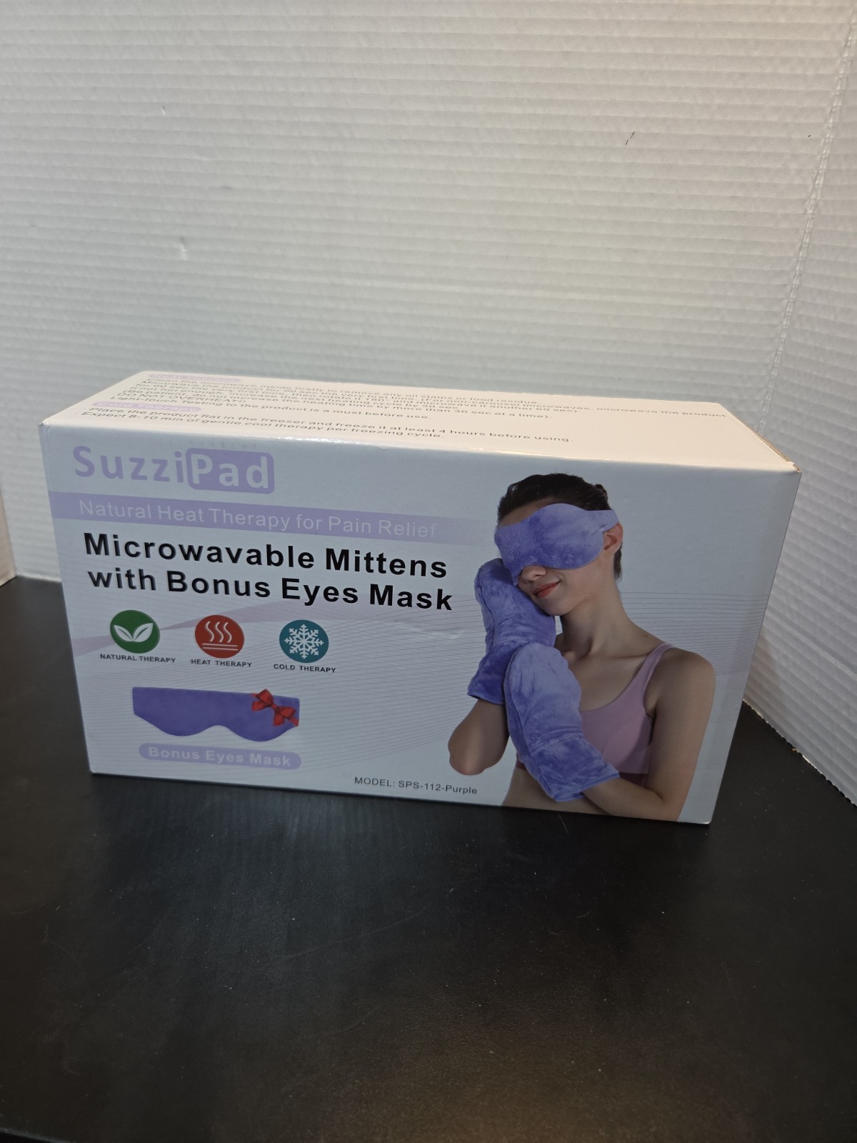 SUZZIPAD MICROWAVABLE MITTENS WITH BONUS EYES MASK *PURPLE* HEAT & COLD THERAPY