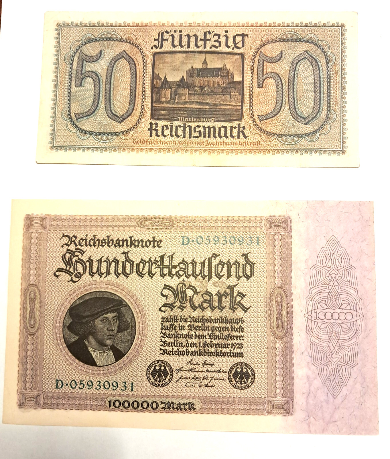 Germany -1923 100000 Mark and 1929 50 Mark